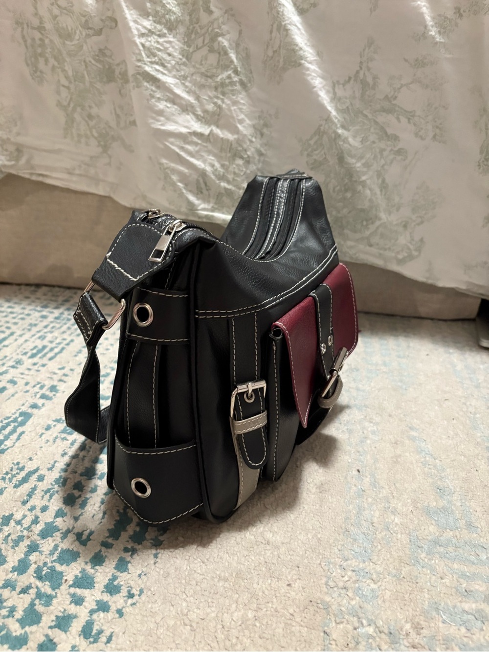Black and Burgundy shoulder Bag